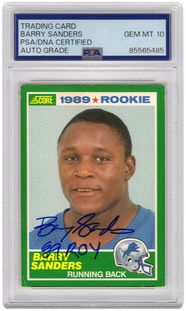 Barry Sanders Signed Detroit Lions 1989 Score Rookie Football Card #257 w/ROY'89 - (PSA / Auto Grade 10) - SANCAR342 - Barry Sanders Signed Detroit Lions 1989 Score Rookie Football Card #257 w/ROY'89 - (PSA / Auto Grade 10) product image
