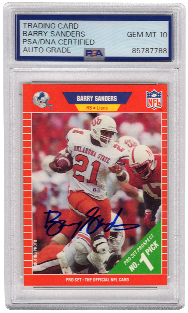 Barry Sanders Signed 1989 Pro Set Football Rookie Card #494 - (PSA / Auto Grade 10) - SANCAR344 - Barry Sanders Signed 1989 Pro Set Football Rookie Card #494 - (PSA / Auto Grade 10) product image