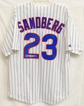 Ryne Sandberg Signed Cubs Majestic White Pinstripe Jersey - SANJRY113 - Ryne Sandberg Signed Cubs Majestic White Pinstripe Jersey product image