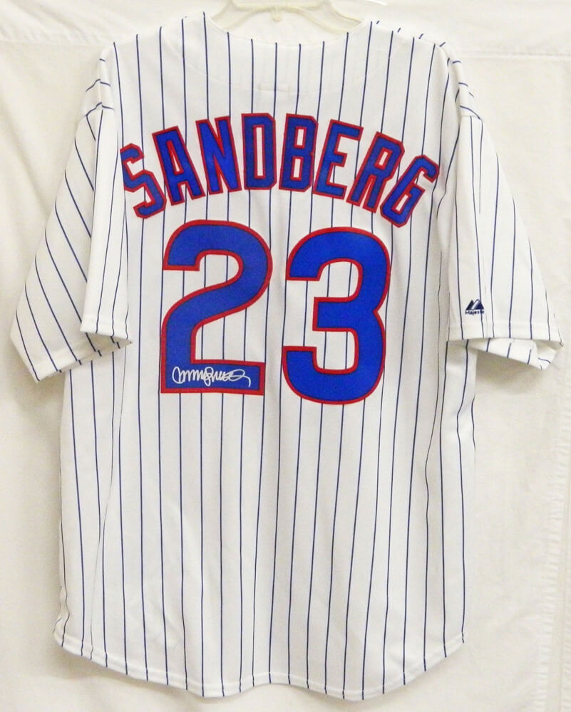 Ryne Sandberg Signed Cubs Majestic White Pinstripe Jersey - SANJRY113 - Ryne Sandberg Signed Cubs Majestic White Pinstripe Jersey product image