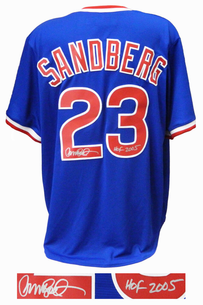 Ryne Sandberg Signed Chicago Cubs Blue Throwback Cooperstown Collection Jersey w/HOF 2005 - SANJRY116 - Ryne Sandberg Signed Chicago Cubs Blue Throwback Cooperstown Collection Jersey w/HOF 2005 product image