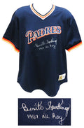 Benito Santiago Signed San Diego Padres Mitchell & Ness Navy Batting Practice Baseball Jersey w/1987 NL ROY - SANJRY120 - Benito Santiago Signed San Diego Padres Mitchell & Ness Navy Batting Practice Baseball Jersey w/1987 NL ROY product image