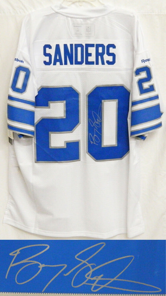 Barry Sanders Signed Lions White Reebok Premier Jersey - SANJRY303 - Barry Sanders Signed Lions White Reebok Premier Jersey product image