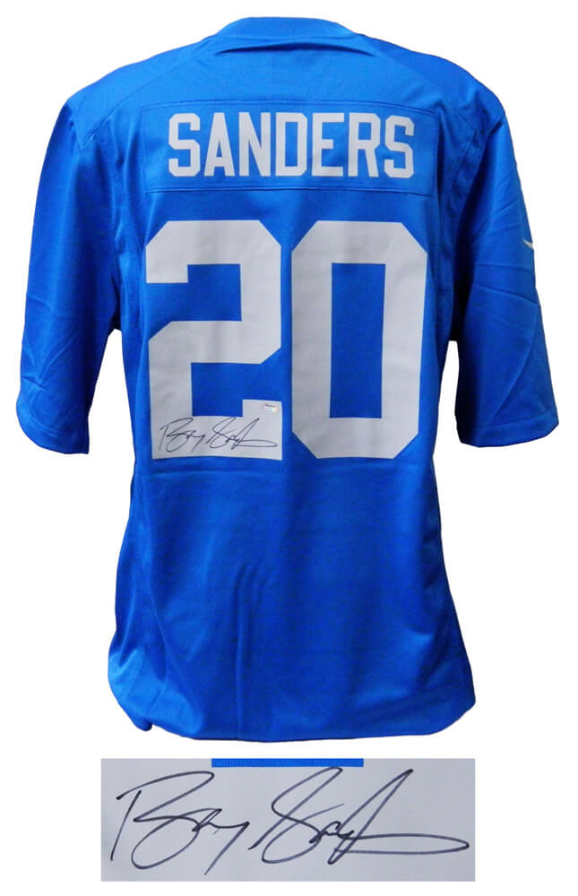 Barry Sanders Signed Detroit Lions Blue Throwback Nike Jersey - SANJRY311 - Barry Sanders Signed Detroit Lions Blue Throwback Nike Jersey product image