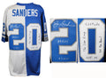 Barry Sanders Signed Detroit Lions Blue & White Mitchell & Ness Split Jersey w/6 Inscriptions - SANJRY314 - Barry Sanders Signed Detroit Lions Blue & White Mitchell & Ness Split Jersey w/6 Inscriptions product image