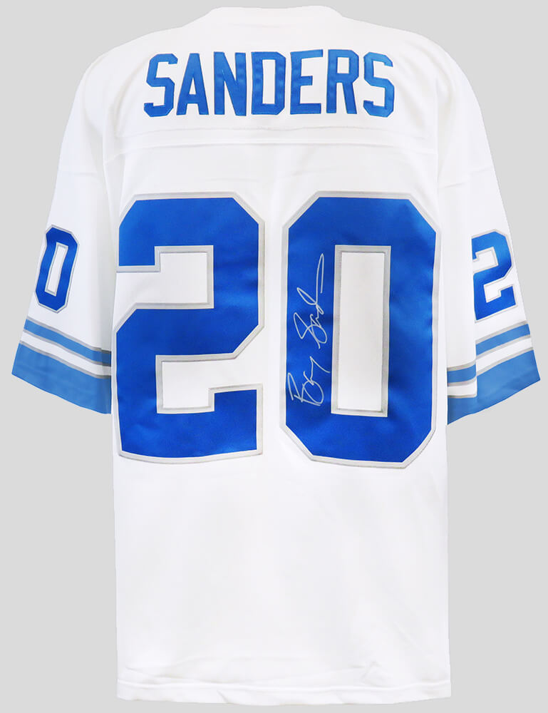 Barry Sanders Signed Detroit Lions White 1996 Throwback M&N NFL Legacy Football Jersey - SANJRY318 - Barry Sanders Signed Detroit Lions White 1996 Throwback M&N NFL Legacy Football Jersey product image