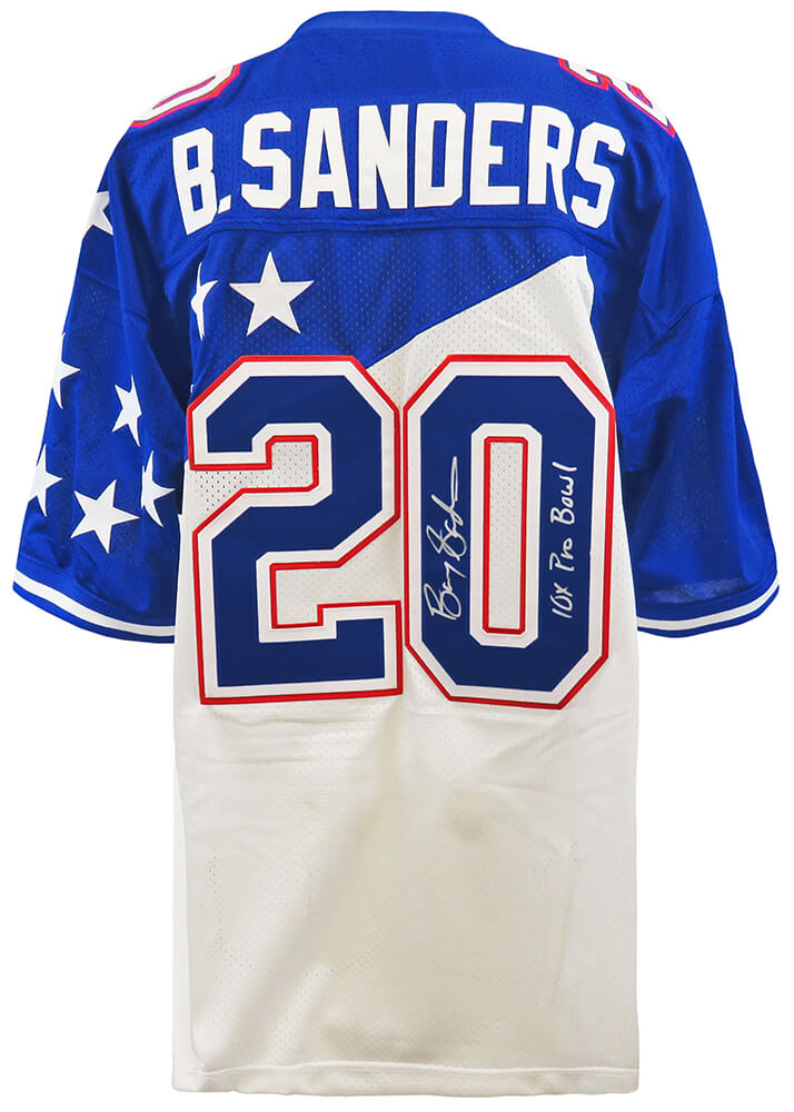 Barry Sanders Signed 1995 Pro Bowl White M&N Authentic Football Jersey w/10x Pro Bowl - SANJRY321 - Barry Sanders Signed 1995 Pro Bowl White M&N Authentic Football Jersey w/10x Pro Bowl product image
