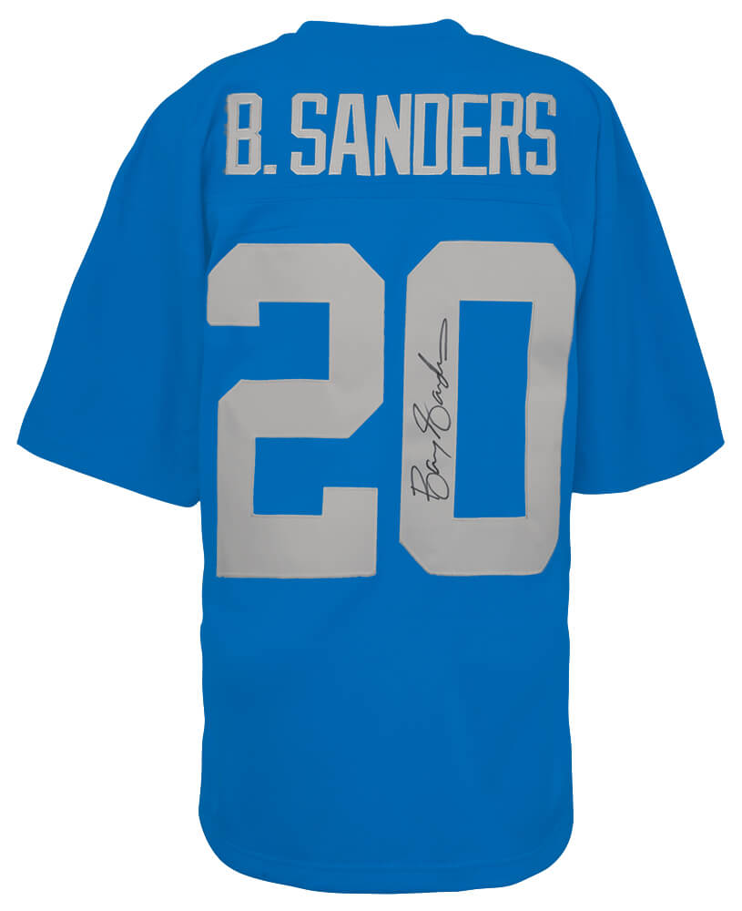 Barry Sanders Signed Detroit Lions Blue With Grey Numbers 1994 Throwback M&N NFL Football Jersey - SANJRY326 - Barry Sanders Signed Detroit Lions Blue With Grey Numbers 1994 Throwback M&N NFL Football Jersey product image