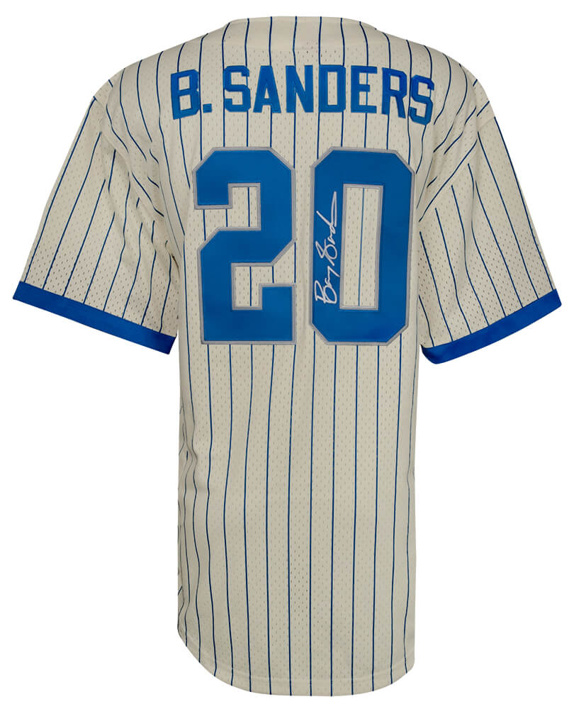 Barry Sanders Signed Detroit Lions Cream M&N Baseball Jersey - SANJRY327 - Barry Sanders Signed Detroit Lions Cream M&N Baseball Jersey product image