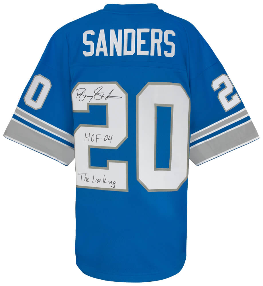 Barry Sanders Signed Detroit Lions Blue 1996 M&N NFL Legacy Football Jersey w/HOF 04, The Lion King - SANJRY332 - Barry Sanders Signed Detroit Lions Blue 1996 M&N NFL Legacy Football Jersey w/HOF 04, The Lion King product image