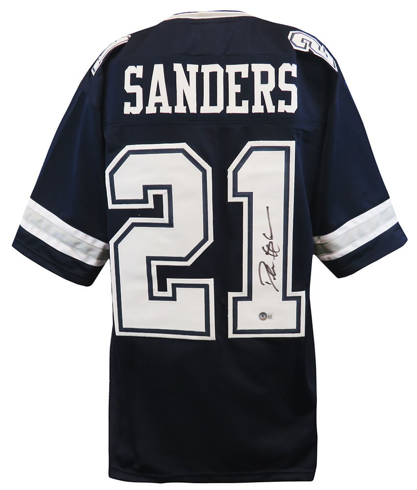 Deion Sanders Signed Navy Custom Football Jersey (Beckett) - SANJRY355 - Deion Sanders Signed Navy Custom Football Jersey (Beckett) product image
