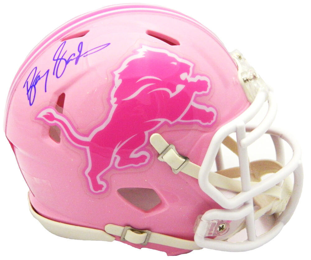 Barry Sanders Signed Detroit Lions Pink Riddell Mini Helmet - SANMIN306 - Barry Sanders Signed Detroit Lions Pink Riddell Mini Helmet product image