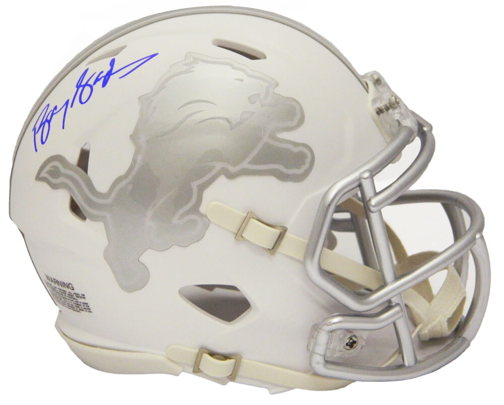 Barry Sanders Signed Detroit Lions White Ice Riddell Mini Helmet - SANMIN308 - Barry Sanders Signed Detroit Lions White Ice Riddell Mini Helmet product image