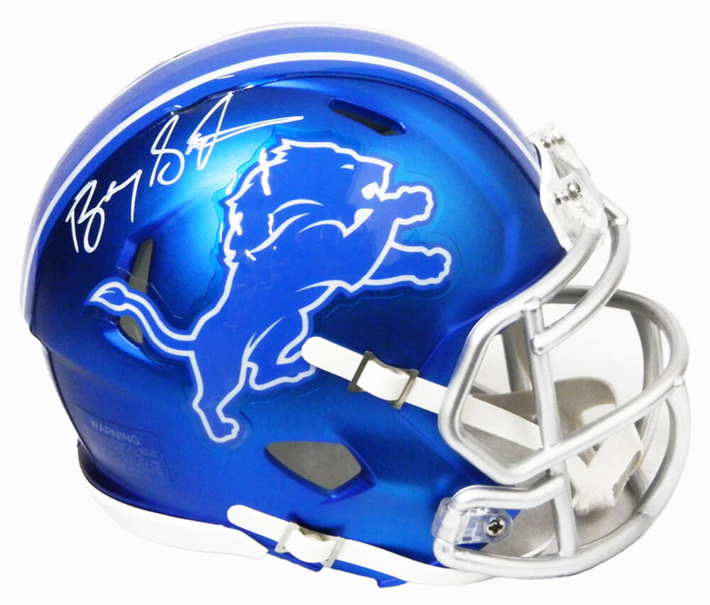 Barry Sanders Signed Detroit Lions Blaze Riddell Speed Mini Helmet - SANMIN309 - Barry Sanders Signed Detroit Lions Blaze Riddell Speed Mini Helmet product image