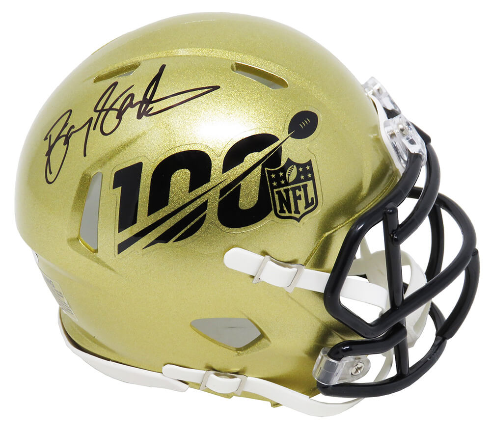Barry Sanders Signed NFL 100th Season Logo Gold Riddell Speed Mini Helmet - SANMIN320 - Barry Sanders Signed NFL 100th Season Logo Gold Riddell Speed Mini Helmet product image