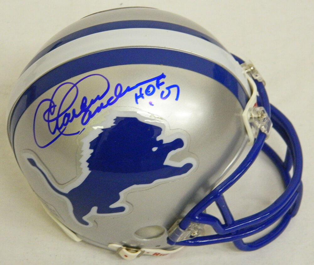 Charlie Sanders Signed Lions Riddell Throwback Mini Helmet w/HOF'07 - SANMIN330 - Charlie Sanders Signed Lions Riddell Throwback Mini Helmet w/HOF'07 product image