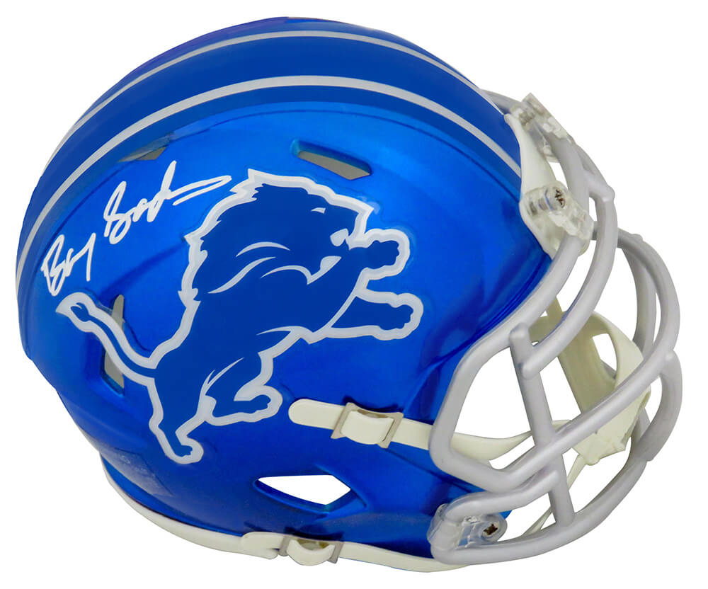 Barry Sanders Signed Detroit Lions FLASH Riddell Speed Mini Helmet (In White Ink) - SANMIN335 - Barry Sanders Signed Detroit Lions FLASH Riddell Speed Mini Helmet (In White Ink) product image