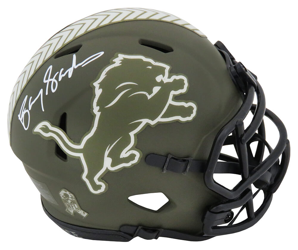 Barry Sanders Signed Detroit Lions Salute to Service Riddell Speed Mini Helmet - SANMIN333 - Barry Sanders Signed Detroit Lions Salute to Service Riddell Speed Mini Helmet product image