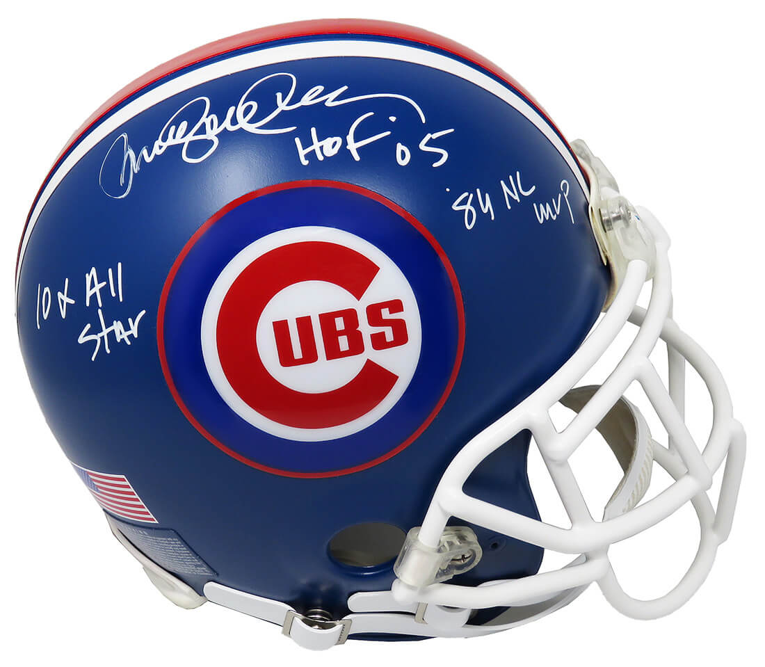 Ryne Sandberg Signed Chicago Cubs Custom Blue Matte Authentic Football Helmet w/84 NL MVP, 10x All Star, HOF'05 - SANPRO101 - Ryne Sandberg Signed Chicago Cubs Custom Blue Matte Authentic Football Helmet w/84 NL MVP, 10x All Star, HOF'05 product image