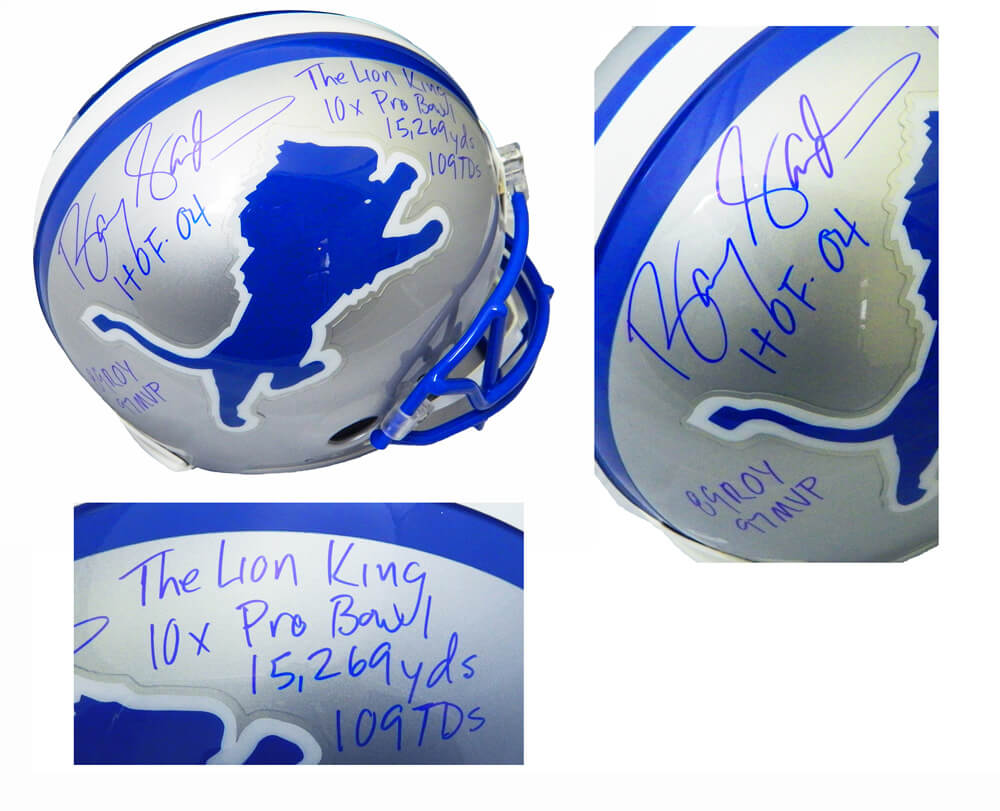 Barry Sanders Signed Lions Riddell Throwback Proline Helmet w/7 Inscriptions - SANPRO303 - Barry Sanders Signed Lions Riddell Throwback Proline Helmet w/7 Inscriptions product image