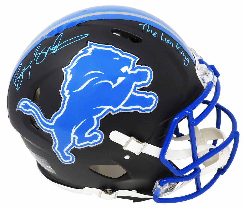 Barry Sanders Signed Detroit Lions Flat Black Matte Riddell Speed Authentic Proline Helmet w/The Lion King - SANPRO313 - Barry Sanders Signed Detroit Lions Flat Black Matte Riddell Speed Authentic Proline Helmet w/The Lion King product image