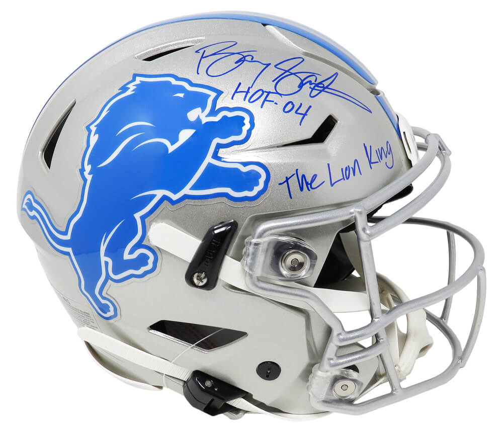 Barry Sanders Signed Detroit Lions SpeedFlex Riddell Speed Authentic Helmet w/The Lion King, HOF'04 - SANPRO314 - Barry Sanders Signed Detroit Lions SpeedFlex Riddell Speed Authentic Helmet w/The Lion King, HOF'04 product image