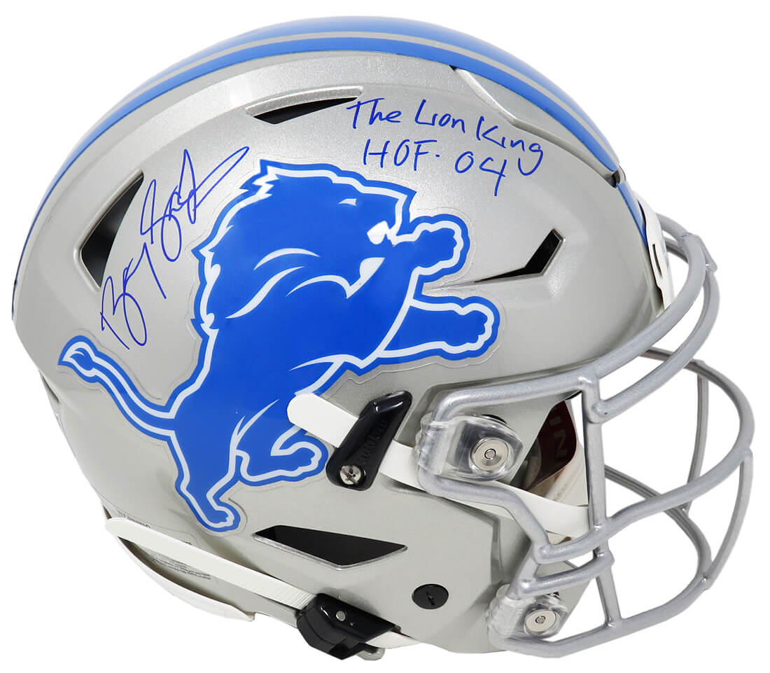 Barry Sanders Signed Detroit Lions SpeedFlex Riddell Speed Authentic Helmet w/Lion King, HOF'04 - SANPRO315 - Barry Sanders Signed Detroit Lions SpeedFlex Riddell Speed Authentic Helmet w/Lion King, HOF'04 product image