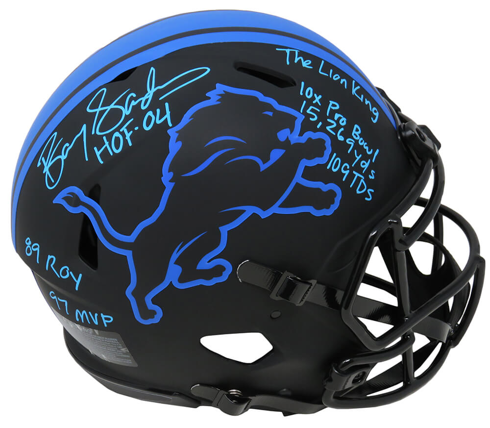 Barry Sanders Signed Detroit Lions Eclipse Black Matte Riddell Speed Authentic Proline Helmet w/7 Inscriptions - SANPRO316 - Barry Sanders Signed Detroit Lions Eclipse Black Matte Riddell Speed Authentic Proline Helmet w/7 Inscriptions product image