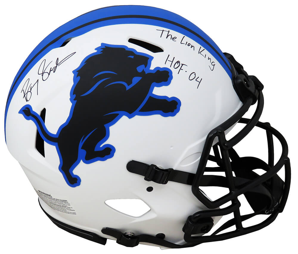 Barry Sanders Signed Detroit Lions Lunar Eclipse White Matte Riddell Speed Authentic Helmet w/HOF'04, The Lion King - SANPRO318 - Barry Sanders Signed Detroit Lions Lunar Eclipse White Matte Riddell Speed Authentic Helmet w/HOF'04, The Lion King product image