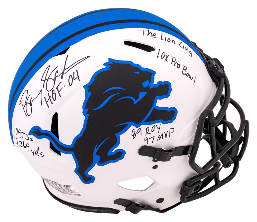 Barry Sanders Signed Detroit Lions Lunar Eclipse Full Size Authentic ProLine Helmet w/7 Inscriptions - SANPRO328 - Barry Sanders Signed Detroit Lions Lunar Eclipse Full Size Authentic ProLine Helmet w/7 Inscriptions product image