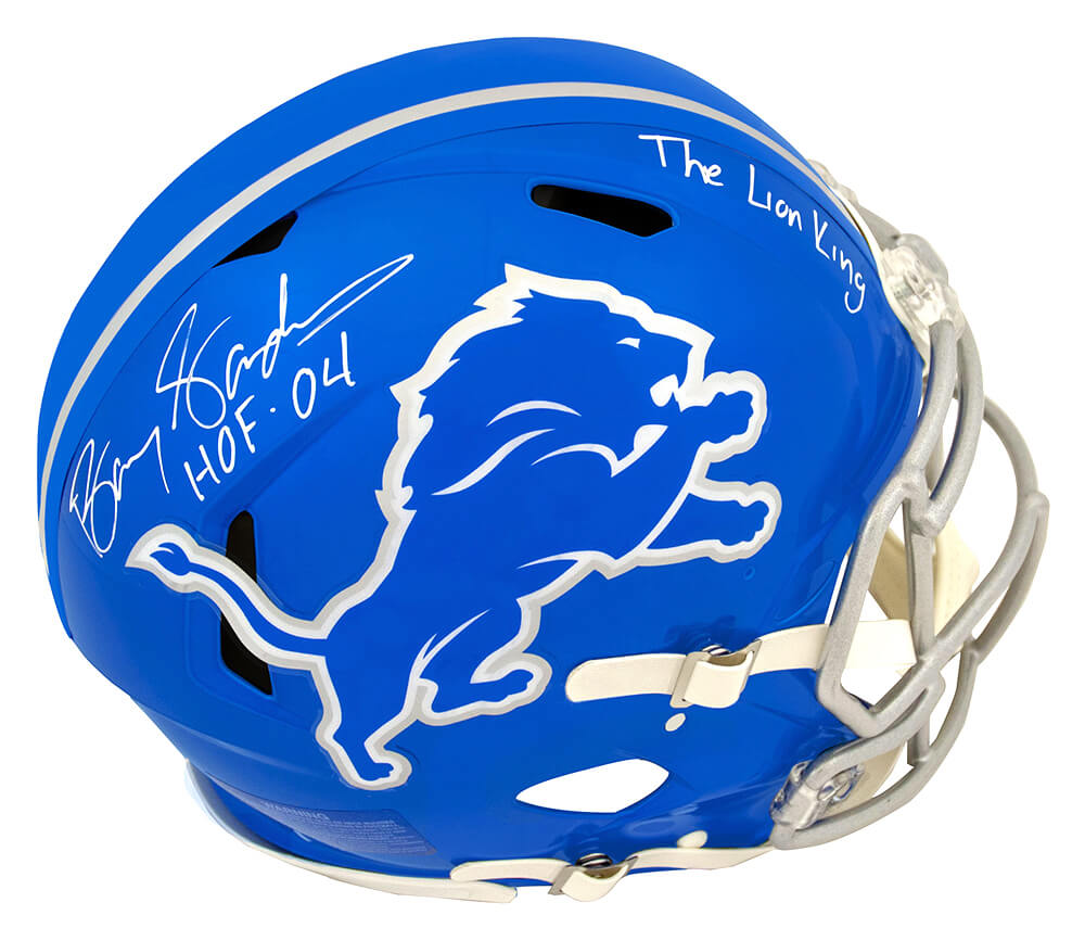 Barry Sanders Signed Detroit Lions FLASH Riddell Full Size Authentic ProLine Speed Helmet w/HOF'04, The Lion King - SANPRO330 - Barry Sanders Signed Detroit Lions FLASH Riddell Full Size Authentic ProLine Speed Helmet w/HOF'04, The Lion King product image