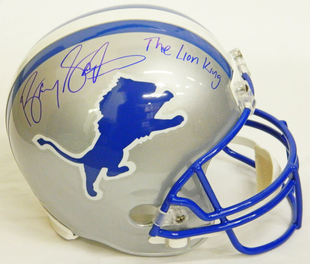 Barry Sanders Signed Lions Riddell T/B Full-Size Replica Helmet w/The Lion King - SANREP306 - Barry Sanders Signed Lions Riddell T/B Full-Size Replica Helmet w/The Lion King product image