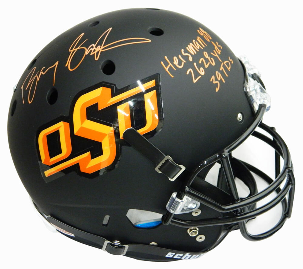 Barry Sanders Signed Oklahoma State Cowboys Black Schutt Full-Size Replica Helmet w/3 Inscriptions - SANREP314 - Barry Sanders Signed Oklahoma State Cowboys Black Schutt Full-Size Replica Helmet w/3 Inscriptions product image