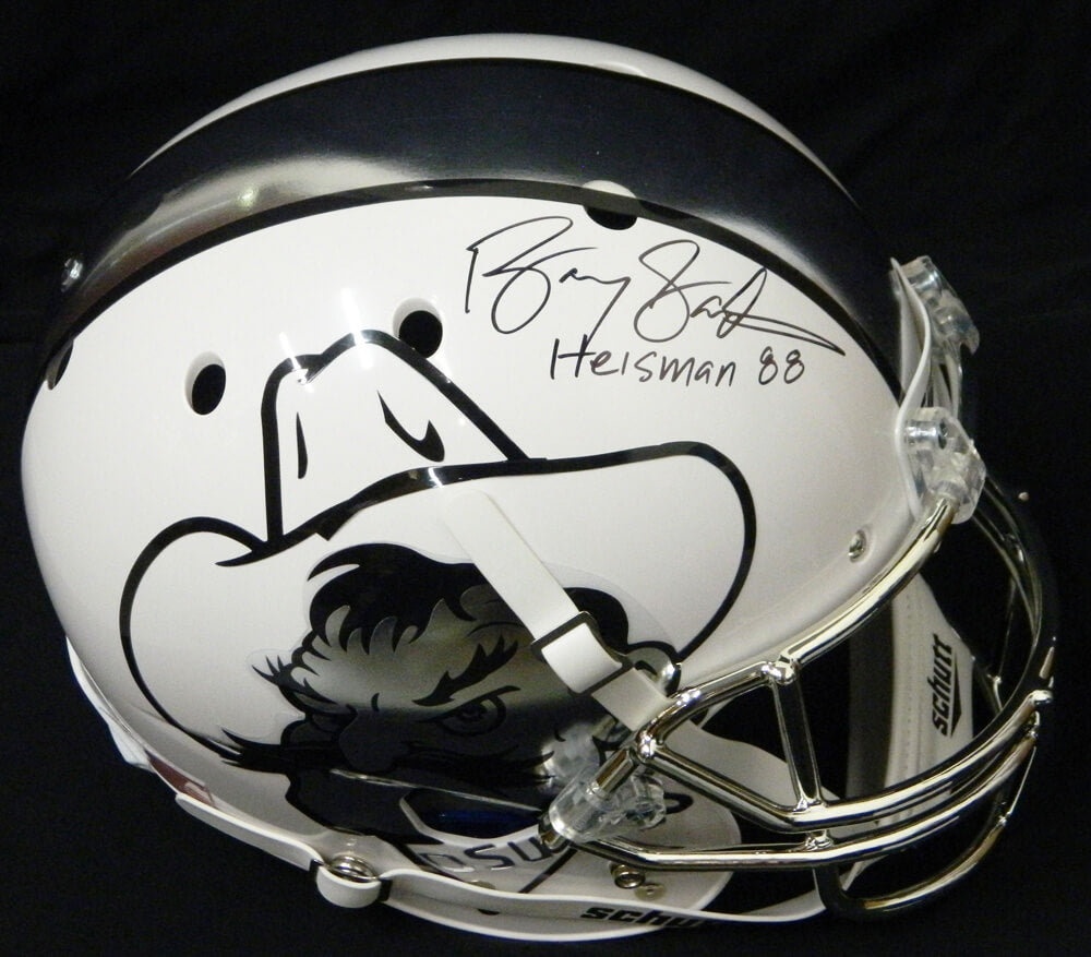 Barry Sanders Signed Oklahoma State White Icy Pistol Pete Schutt Full Size Replica Helmet w/Heisman'88 - SANREP317 - Barry Sanders Signed Oklahoma State White Icy Pistol Pete Schutt Full Size Replica Helmet w/Heisman'88 product image