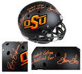 Barry Sanders & Thurman Thomas Signed Oklahoma State Cowboys Black Schutt Full-Size Replica Helmet w/Greatest College Backfield Ever - SANREP319 - Barry Sanders & Thurman Thomas Signed Oklahoma State Cowboys Black Schutt Full-Size Replica Helmet w/Greatest College Backfield Ever product image