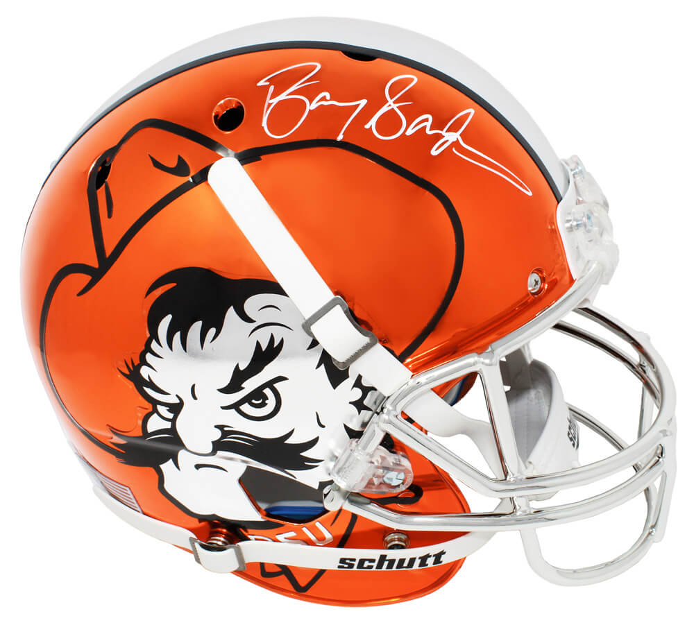 Barry Sanders Signed Oklahoma State Orange Chrome Pistol Pete Logo Schutt Full Size Replica Helmet - SANREP323 - Barry Sanders Signed Oklahoma State Orange Chrome Pistol Pete Logo Schutt Full Size Replica Helmet product image
