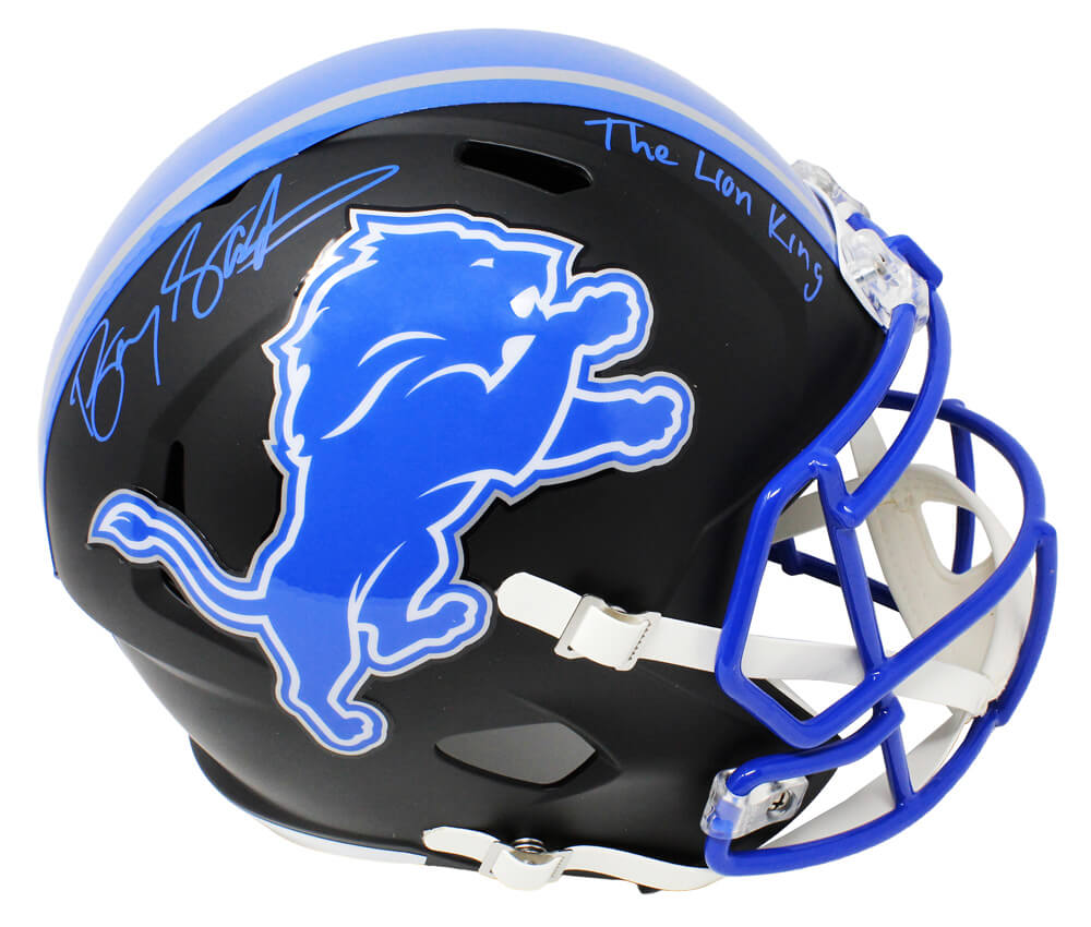 Barry Sanders Signed Detroit Lions Flat Black Matte Riddell Speed Full Size Replica Helmet w/The Lion King - SANREP326 - Barry Sanders Signed Detroit Lions Flat Black Matte Riddell Speed Full Size Replica Helmet w/The Lion King product image