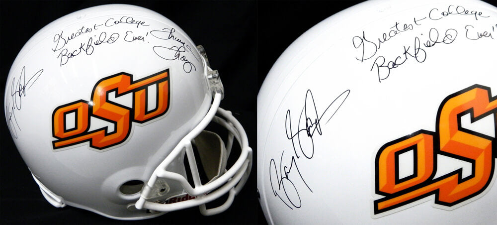 Barry Sanders & Thurman Thomas Signed Oklahoma State Cowboys Riddell F/S Replica Helmet w/Greatest College Back Field Ever - SANREP330 - Barry Sanders & Thurman Thomas Signed Oklahoma State Cowboys Riddell F/S Replica Helmet w/Greatest College Back Field Ever product image