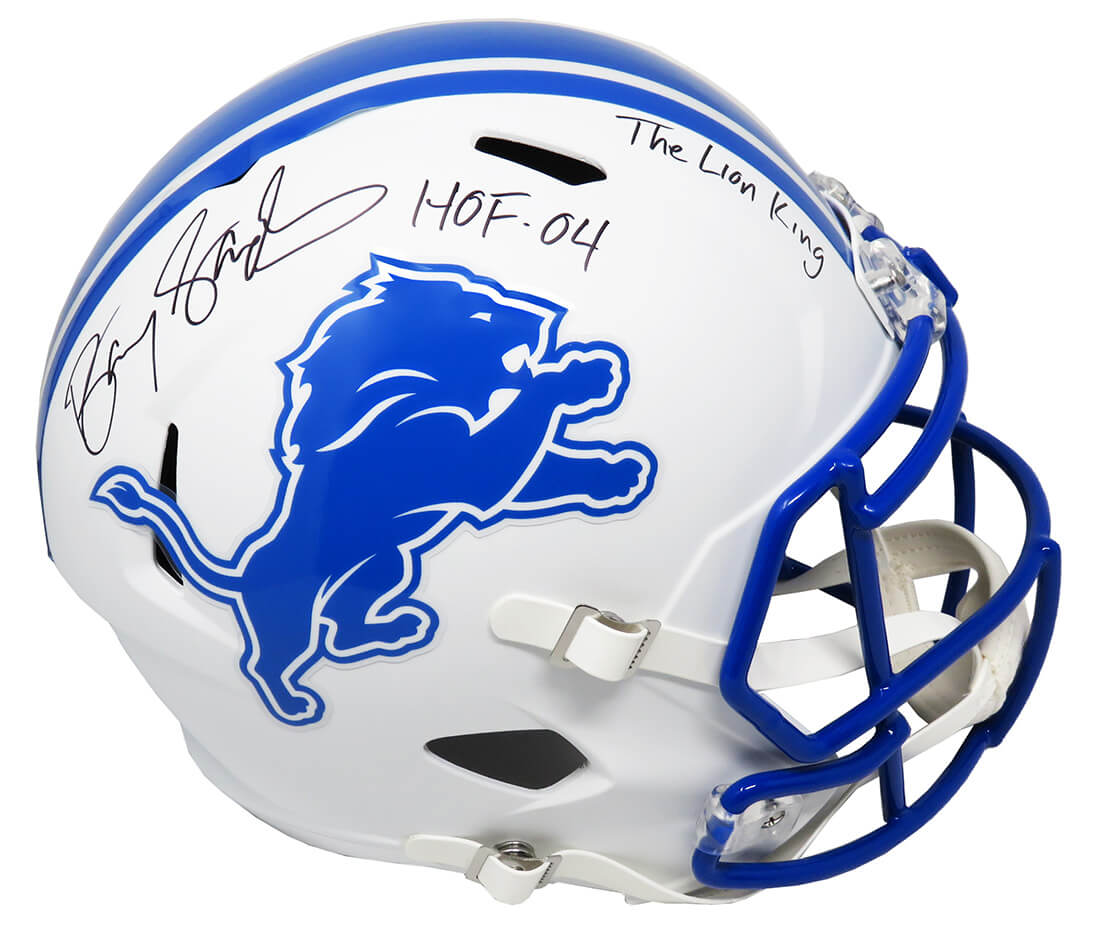 Barry Sanders Signed Detroit Lions Flat White Matte Riddell Speed Full Size Replica Helmet w/HOF'04, The Lion King - SANREP333 - Barry Sanders Signed Detroit Lions Flat White Matte Riddell Speed Full Size Replica Helmet w/HOF'04, The Lion King product image