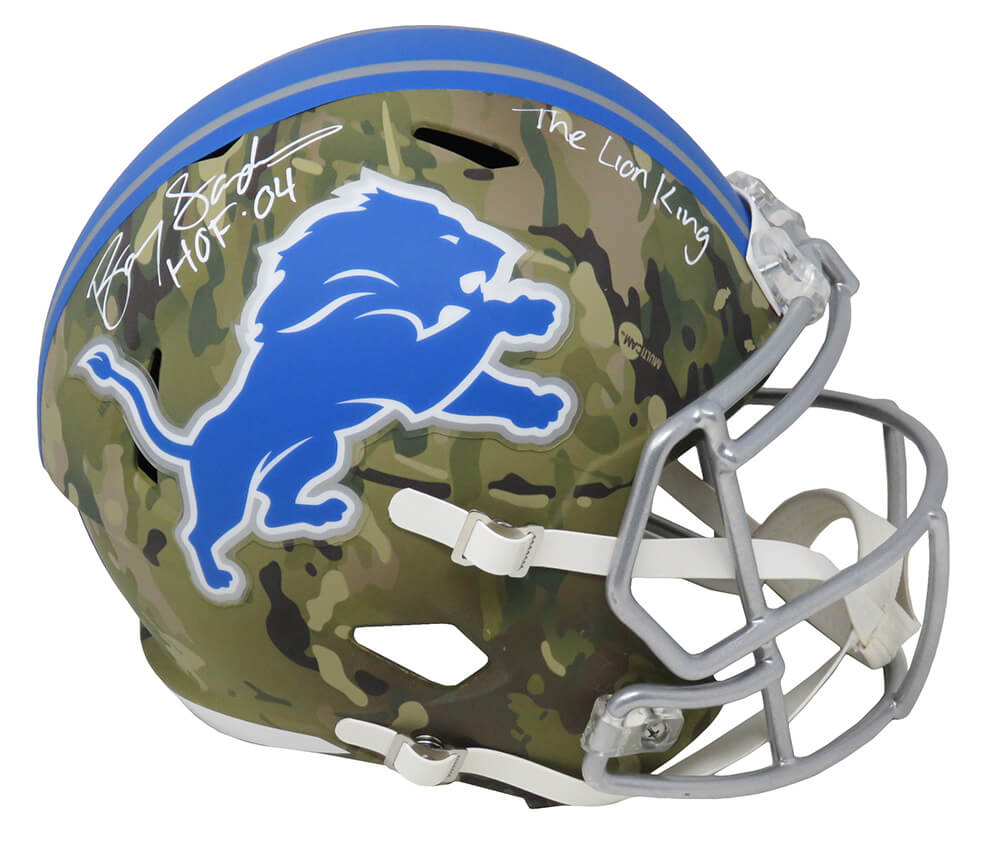 Barry Sanders Signed Detroit Lions CAMO Riddell Speed Full Size Replica Helmet w/HOF'04, The Lion King - SANREP339 - Barry Sanders Signed Detroit Lions CAMO Riddell Speed Full Size Replica Helmet w/HOF'04, The Lion King product image