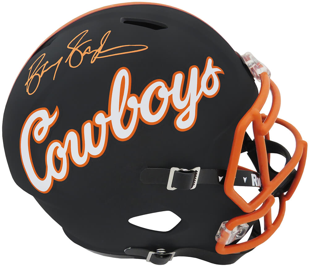 Barry Sanders Signed Oklahoma State Black Riddell Full Size Replica Helmet - SANREP356 - Barry Sanders Signed Oklahoma State Black Riddell Full Size Replica Helmet product image
