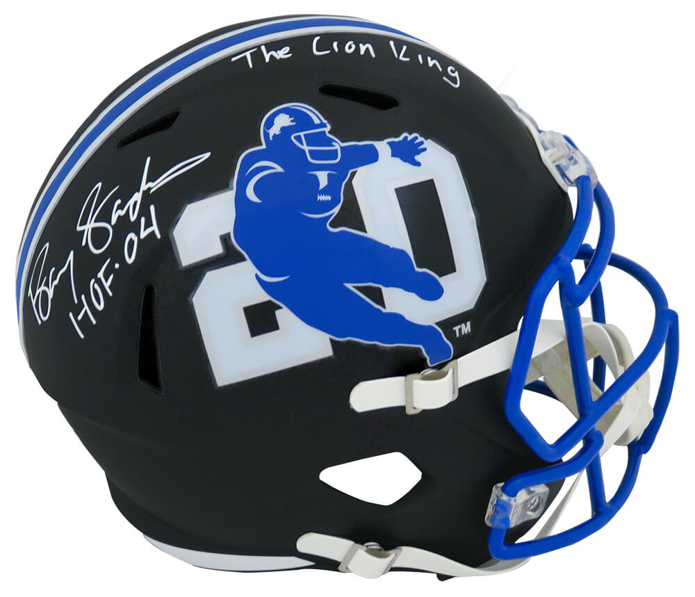 Barry Sanders Signed Detroit Lions Barry Sanders Logo Black Riddell Full Size Speed Replica Helmet w/HOF'04, The Lion King - SANREP363 - Barry Sanders Signed Detroit Lions Barry Sanders Logo Black Riddell Full Size Speed Replica Helmet w/HOF'04, The Lion King product image