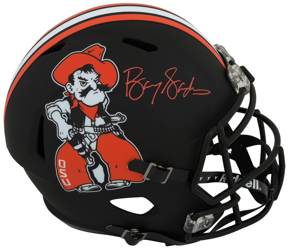 Barry Sanders Signed Oklahoma State Pistol Pete Black Riddell Full Size Speed Replica Helmet - SANREP365 - Barry Sanders Signed Oklahoma State Pistol Pete Black Riddell Full Size Speed Replica Helmet product image