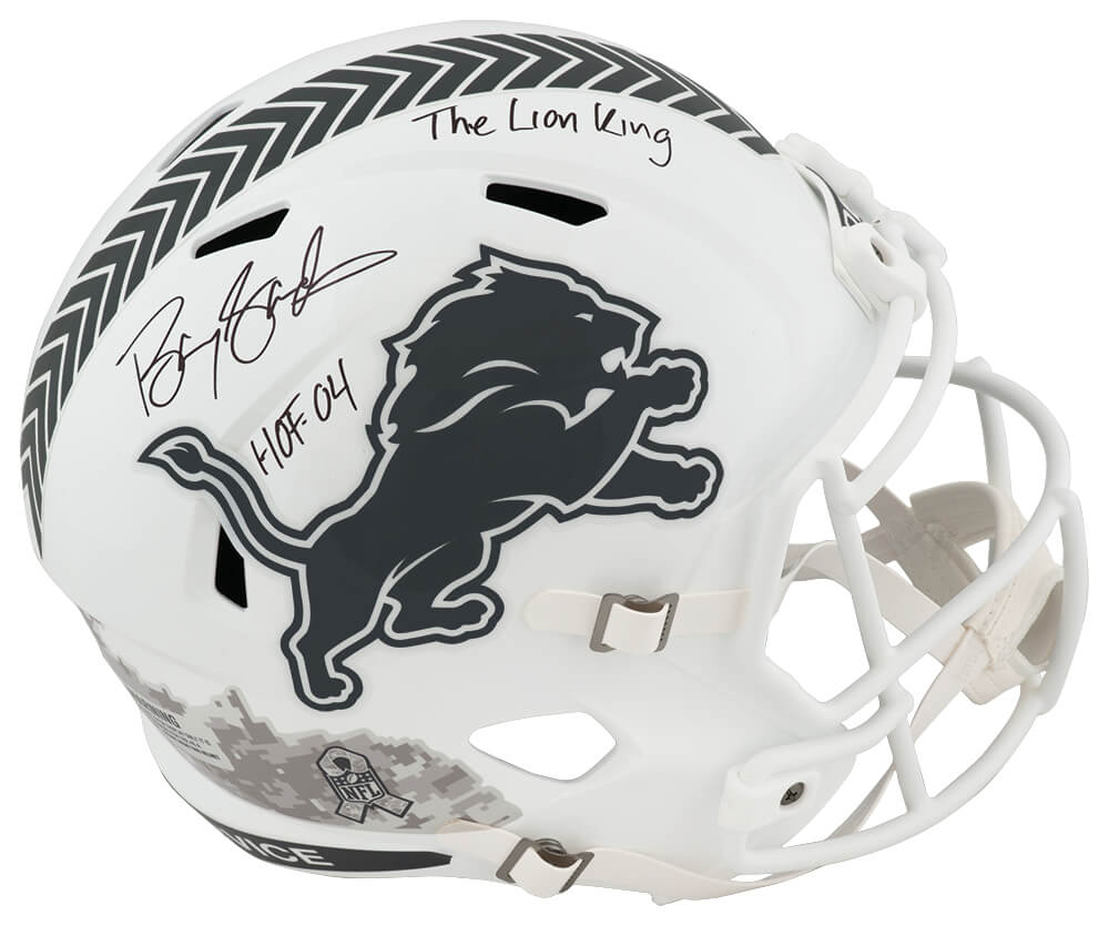 Barry Sanders Signed Detroit Lions SALUTE 2024 White Riddell Full Size Speed Replica Helmet w/HOF'04, The Lion King - SANREP373 - Barry Sanders Signed Detroit Lions SALUTE 2024 White Riddell Full Size Speed Replica Helmet w/HOF'04, The Lion King product image