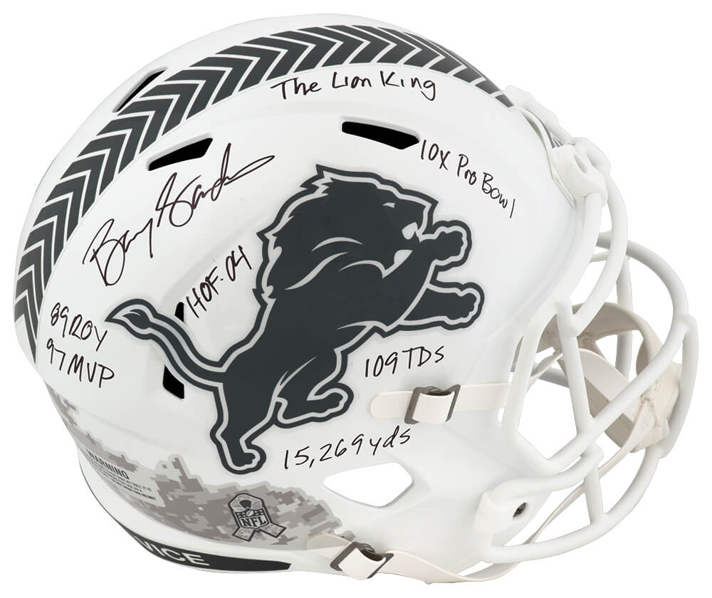 Barry Sanders Signed Detroit Lions SALUTE 2024 White Riddell Full Size Speed Replica Helmet w/7-Inscriptions - SANREP374 - Barry Sanders Signed Detroit Lions SALUTE 2024 White Riddell Full Size Speed Replica Helmet w/7-Inscriptions product image