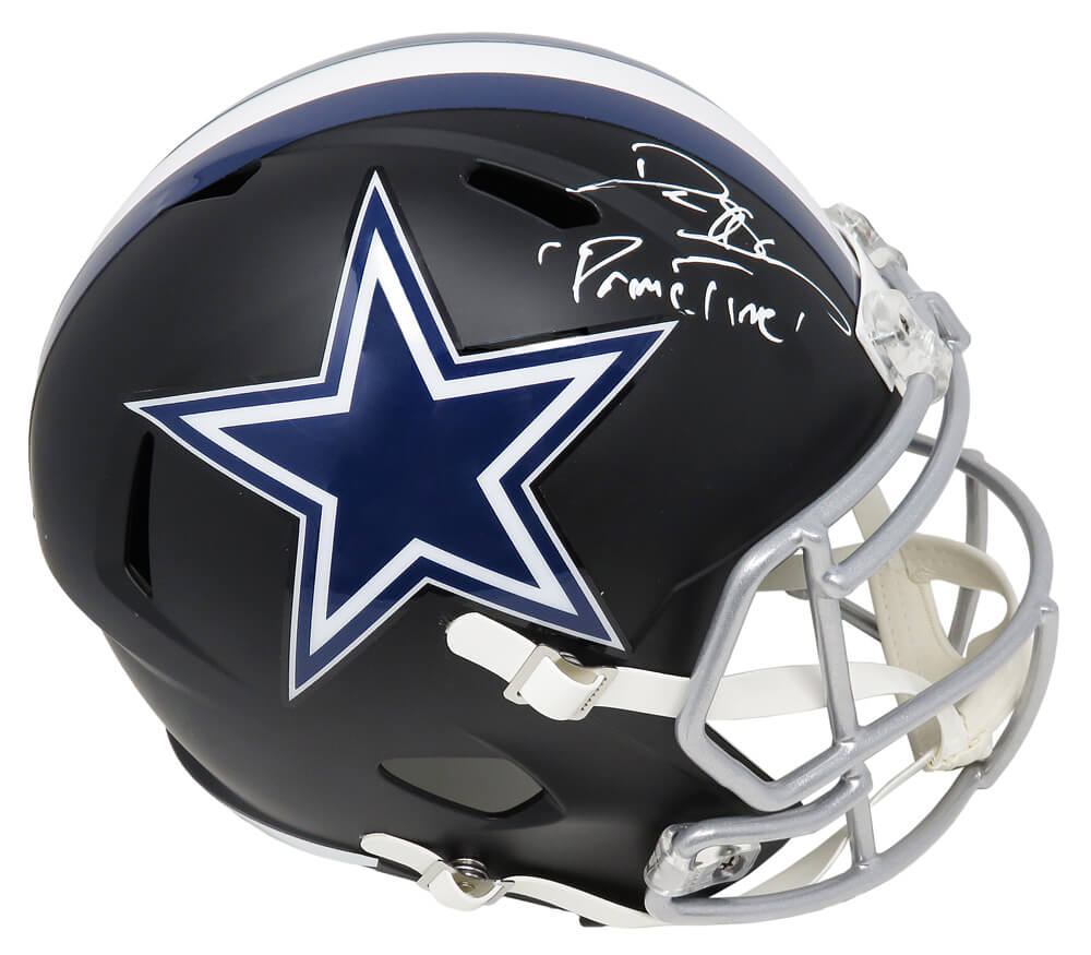 Deion Sanders Signed Dallas Cowboys Flat Black Matte Riddell Speed Full Size Replica Helmet w/Prime Time - SANREP378 - Deion Sanders Signed Dallas Cowboys Flat Black Matte Riddell Speed Full Size Replica Helmet w/Prime Time product image
