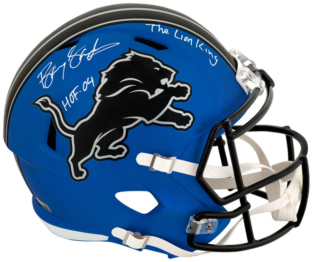 Barry Sanders Signed Detroit Lions 2024 Alt Blue Riddell Full Size Speed Replica Helmet w/HOF 04, The Lion King - SANREP393 - Barry Sanders Signed Detroit Lions 2024 Alt Blue Riddell Full Size Speed Replica Helmet w/HOF 04, The Lion King product image