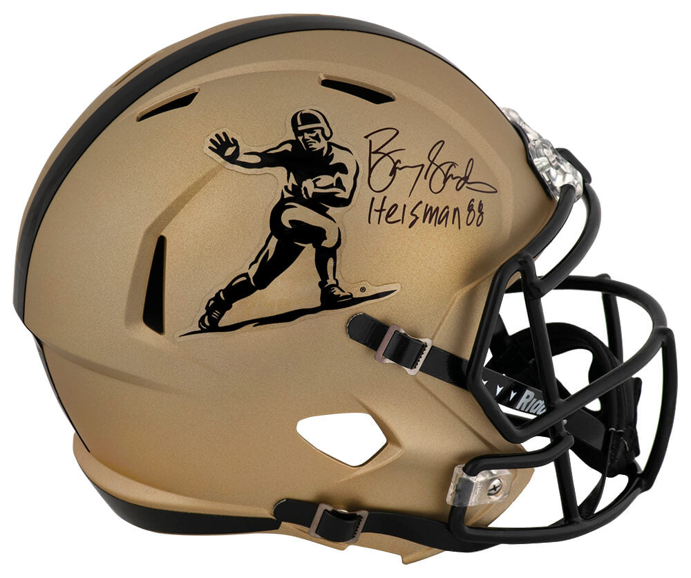 Barry Sanders Signed Heisman Trophy Logo Gold Riddell Full Size Speed Replica Helmet w/Heisman'88 - SANREP397 - Barry Sanders Signed Heisman Trophy Logo Gold Riddell Full Size Speed Replica Helmet w/Heisman'88 product image