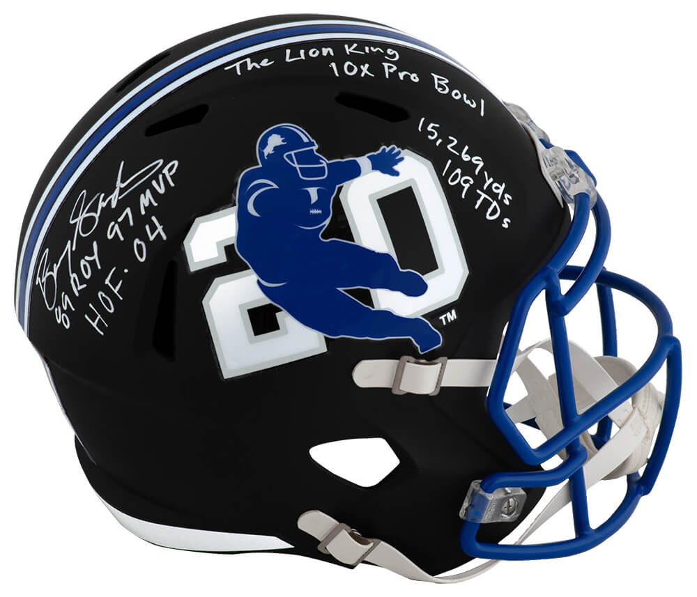 Barry Sanders Signed Detroit Lions Barry Sanders Logo Black Riddell Full Size Speed Replica Helmet w/7-Inscriptions - SANREP398 - Barry Sanders Signed Detroit Lions Barry Sanders Logo Black Riddell Full Size Speed Replica Helmet w/7-Inscriptions product image