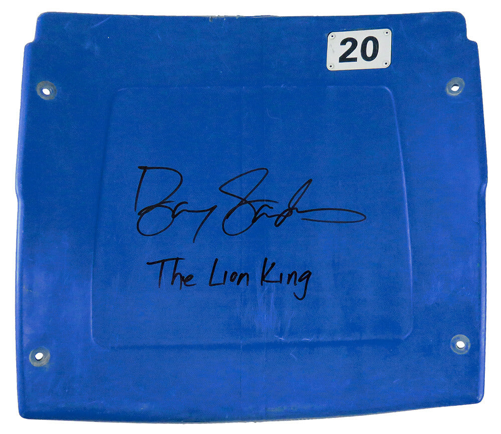 Barry Sanders Signed Detroit Silverdome Stadium Dark Blue #20 Seatback w/The Lion King - SANSTB310 - Barry Sanders Signed Detroit Silverdome Stadium Dark Blue #20 Seatback w/The Lion King product image